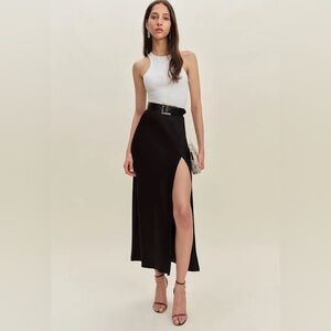 NWT Reformation Layla SatinBlack Slit Maxi Skirt